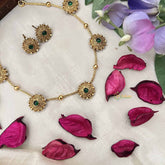 Vriksham Elegant 5 Sunflower Sparkle Gold Tone Round Neckpiece-Green-G20382